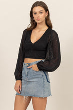 Load image into Gallery viewer, ^Sequin Smocked Cropped VNecK - Black