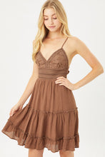 Load image into Gallery viewer, Lace Top Tiered Dress- Cocoa
