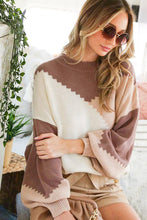 Load image into Gallery viewer, Balloon Sleeve Aztec Colorblock Sweater - Mocha/Ivory