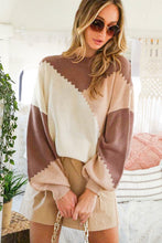 Load image into Gallery viewer, Balloon Sleeve Aztec Colorblock Sweater - Mocha/Ivory