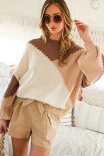Load image into Gallery viewer, Balloon Sleeve Aztec Colorblock Sweater - Mocha/Ivory