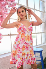 Load image into Gallery viewer, Flowy Botanical Ruffle Hem Mini Dress - Pink Orange