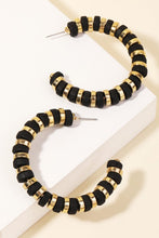 Load image into Gallery viewer, Metallic & Matte Beaded Hoop Earrings - Black