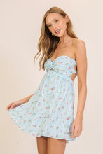 Load image into Gallery viewer, Strapless Floral Babydoll Mini Dress - Blue