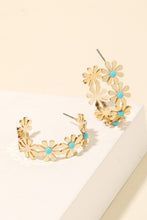 Load image into Gallery viewer, Open Hoop Daisy Earring - Light Teal / Gold