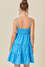 Load image into Gallery viewer, Overlapped Sweetheart Neck Tiered Mini Dress - Blue
