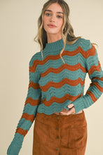 Load image into Gallery viewer, Weave Pattern Pointelle Sweater - Teal Orange Brick