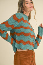 Load image into Gallery viewer, Weave Pattern Pointelle Sweater - Teal Orange Brick
