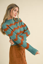 Load image into Gallery viewer, Weave Pattern Pointelle Sweater - Teal Orange Brick