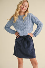 Load image into Gallery viewer, Wavy Pointelle Knit Pullover Blue - Youth
