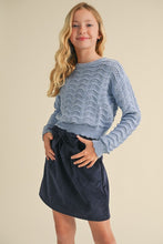 Load image into Gallery viewer, Wavy Pointelle Knit Pullover Blue - Youth