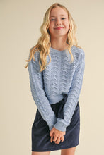 Load image into Gallery viewer, Wavy Pointelle Knit Pullover Blue - Youth