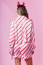 Load image into Gallery viewer, Candy Cane Striped Satin Pajam Set - Red/White/Pink