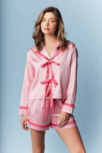 Load image into Gallery viewer, Satin Ruffle Bow Pajama Set - Pink/Red