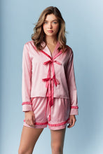 Load image into Gallery viewer, Satin Ruffle Bow Pajama Set - Pink/Red