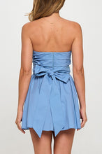 Load image into Gallery viewer, Ruched Bow Mini Dress - Blue