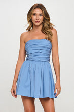 Load image into Gallery viewer, Ruched Bow Mini Dress - Blue