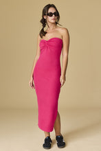 Load image into Gallery viewer, Strapless Front Twist Ribbed Midi Dress - Fuschia