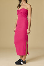 Load image into Gallery viewer, Strapless Front Twist Ribbed Midi Dress - Fuschia