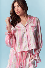 Load image into Gallery viewer, Floral Stripe Satin Pajama Set - Pink
