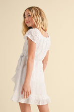 Load image into Gallery viewer, Eyelet Faux Wrap Spring Dress White - Youth