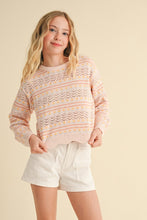 Load image into Gallery viewer, ^Flower Pointelle Stripe Knit Lightweight Sweater - Youth