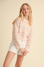 Load image into Gallery viewer, ^Flower Pointelle Stripe Knit Lightweight Sweater - Youth