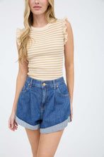 Load image into Gallery viewer, Ruffle Trim Tank - Ivory Stripe