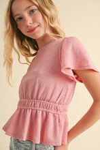 Load image into Gallery viewer, Flutter Sleeve Peplum Top Pink - Youth