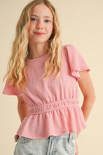 Load image into Gallery viewer, Flutter Sleeve Peplum Top Pink - Youth
