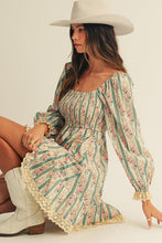 Load image into Gallery viewer, French Floral Lace Smocked Mini Dress - Dusted Olive