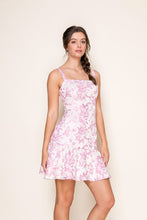 Load image into Gallery viewer, Long Silhouette Ruffle Jacquard Mini Dress - Pink