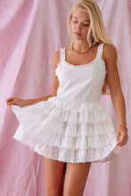Load image into Gallery viewer, Ruffled Eyelet Lace Up Mini Dress - White
