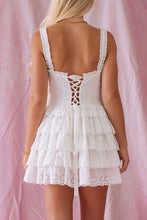 Load image into Gallery viewer, Ruffled Eyelet Lace Up Mini Dress - White