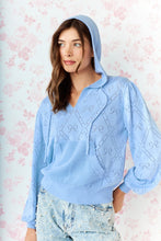 Load image into Gallery viewer, Bow Pointelle Knit Hoodie - Blue