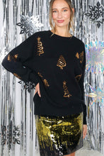 Load image into Gallery viewer, Gold Tree Sequin Accent Sweater - Black