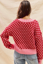 Load image into Gallery viewer, Color Block Textured VNeck Sweater - Red Pink