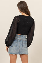 Load image into Gallery viewer, ^Sequin Smocked Cropped VNecK - Black