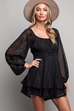 Load image into Gallery viewer, Bubble Sleeve Shimmer Romper - Black
