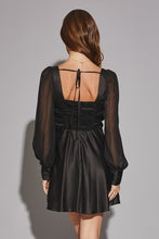 Load image into Gallery viewer, ^Satin Squareneck Ruffle Dress - Black