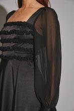Load image into Gallery viewer, ^Satin Squareneck Ruffle Dress - Black