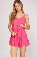 Load image into Gallery viewer, *Gingham Cami Strap Romper - Pink
