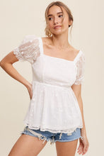 Load image into Gallery viewer, ^Polkadot Mesh Sleeve Baby Doll Top - White