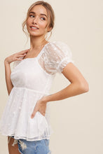 Load image into Gallery viewer, ^Polkadot Mesh Sleeve Baby Doll Top - White