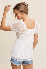 Load image into Gallery viewer, ^Polkadot Mesh Sleeve Baby Doll Top - White