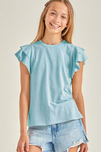Load image into Gallery viewer, Tiered Flutter Sleeve Knit Top Light Aqua - Youth
