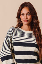 Load image into Gallery viewer, Ezaggerated Hem Fitted Striped Sweater - Black Cream