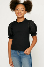 Load image into Gallery viewer, ^Pleated Cinch Sleeve Top Black - Youth