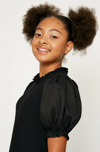 Load image into Gallery viewer, ^Pleated Cinch Sleeve Top Black - Youth