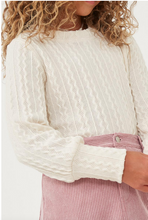 Load image into Gallery viewer, ^Long Cuff Cable Knit Pullover Ivory - Youth